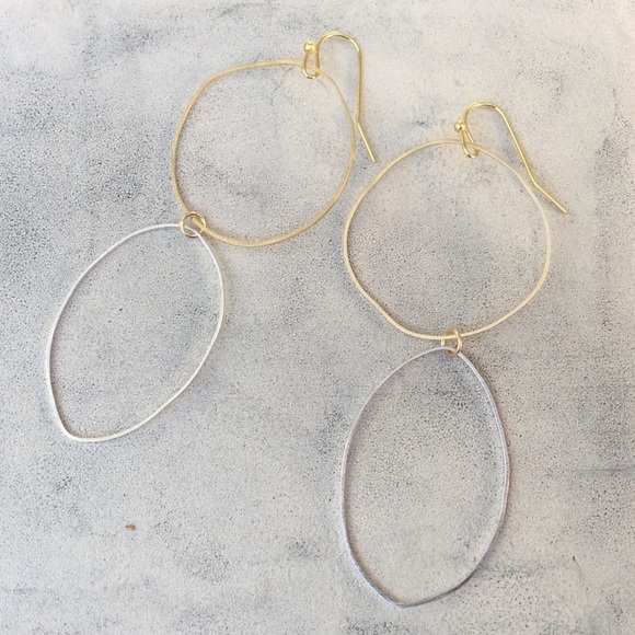 NEW Silver Gold Plated Imperfect Circles Earrings - Picture 4 of 8